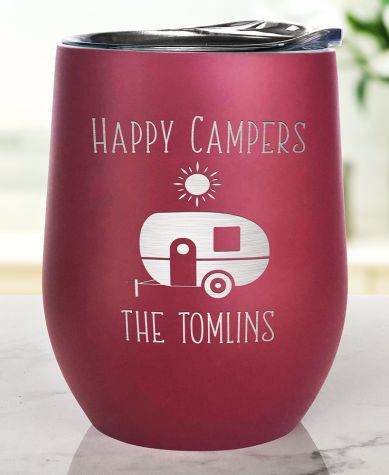 Personalized Happy Campers Wine Tumblers - Burgundy