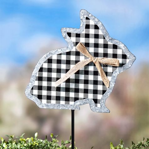 Galvanized Gingham Bunny Stakes - Sitting