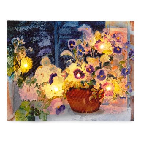 Lighted Indoor / Outdoor Canvas Wall Art - Spring Violets