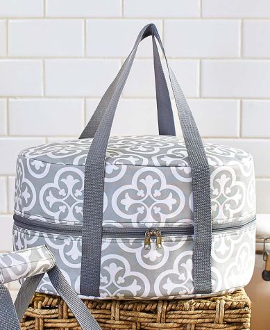Carrier for Casserole or Slow Cooker - Gray Damask Slow Cooker