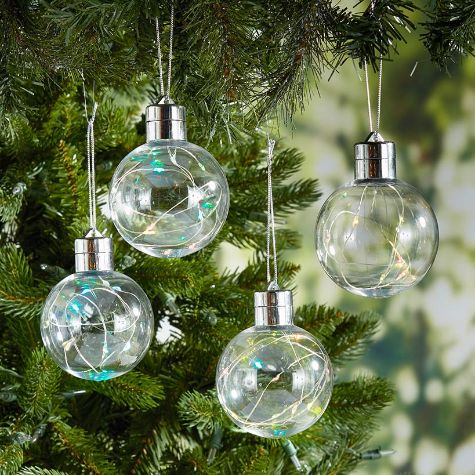 Sets of 4 Fairy Light Ornaments - Multi
