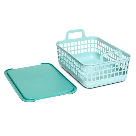 Sets of 2 Stackable Baskets with Lids - Teal