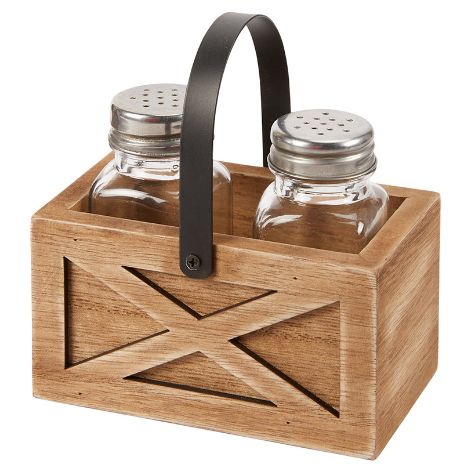 Farmhouse Salt and Pepper Shakers with Caddy