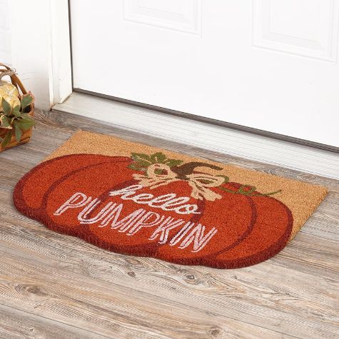 Shaped Harvest-Themed Coir Doormats - Pumpkin