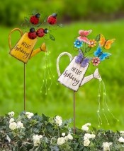 Solar Hello Spring Watering Can Stakes