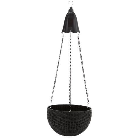Hanging Basket Planter with Solar Light - Black