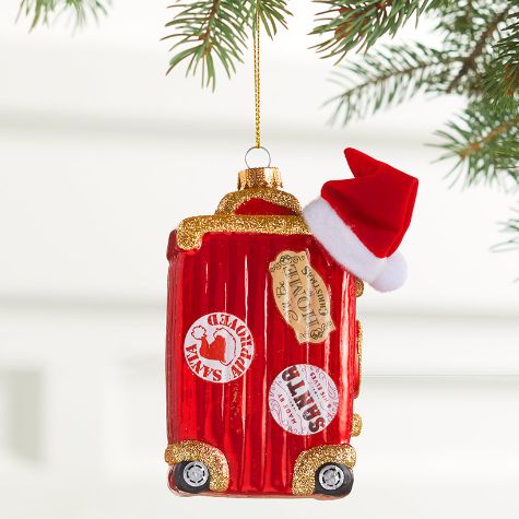 Handpainted Glass Santa Suitcase Ornament