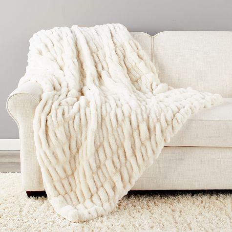 Ruched Faux Fur Throws or Accent Pillows - Cream Throw