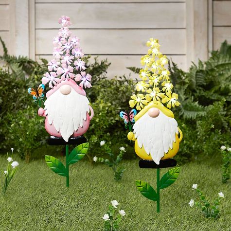 Solar-Lighted Flower Gnomes