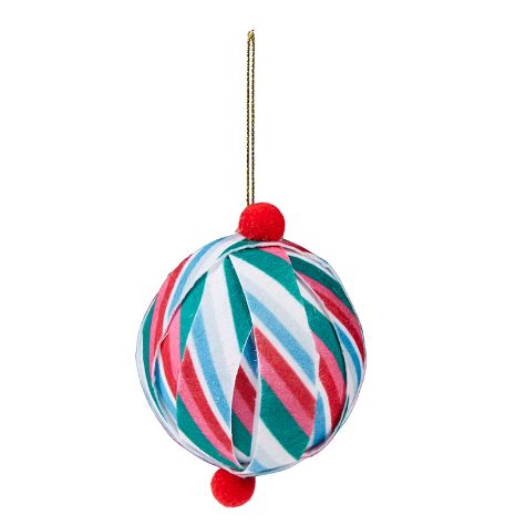 Sets of 2 Patterned Paper Ball Ornaments - Green/Blue/Pink Stripe