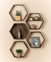 Rustic Wood Hexagon Floating Shelves