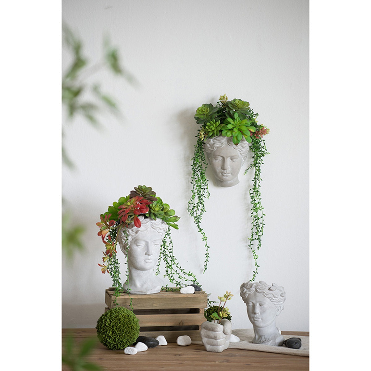 6.7x5.5x8.7" Visage Cement Wall Planter Wall Vase, Small - image 8