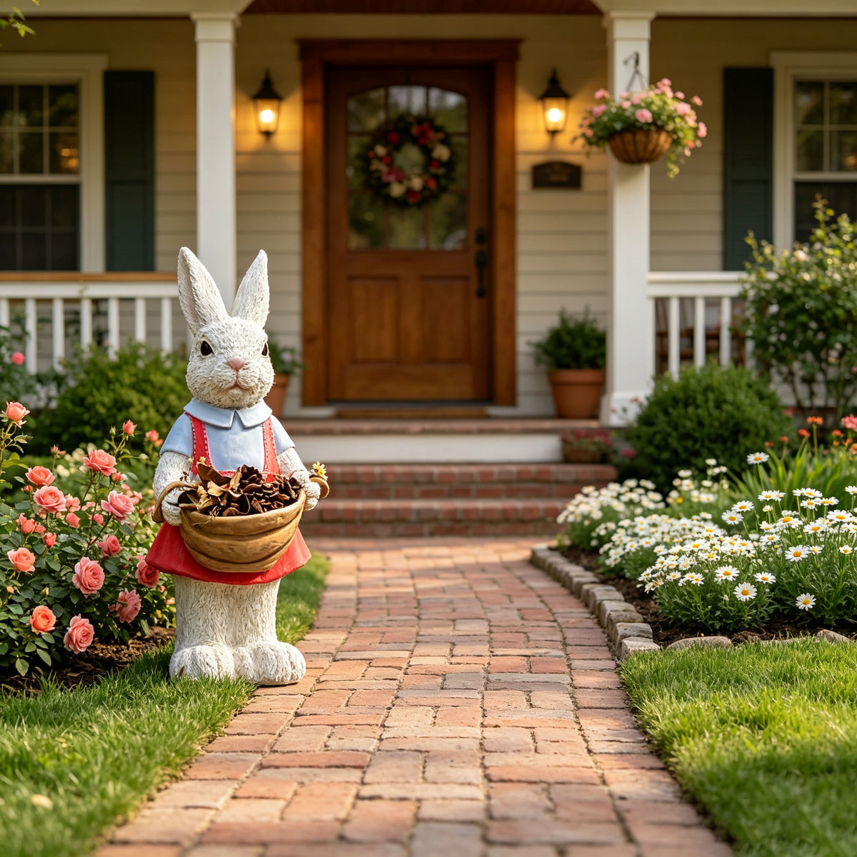 Simulated Pink Rabbit Statue Flower Pot Ornament, 17 in Resin Crafts Garden Sculpture Decor, Household Guardian Figurine, Ideal Gift for Independence Day for Yard Home Outdoor Decor - image 6