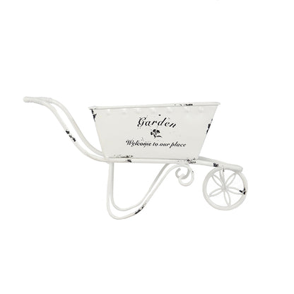 11.5x4x7" White Metal Decorative Disressed Wheelbarrow Planter, Tabletop Decor - image 2