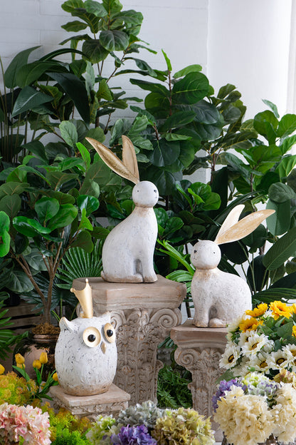 11x5.7x24.8" White Magnesium Rabbit Figurine with Gold Iron Ears - image 13