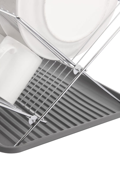 17 Inch X Shaped Stainless Steel 2-Tier Dish Rack for Kitchen Counter