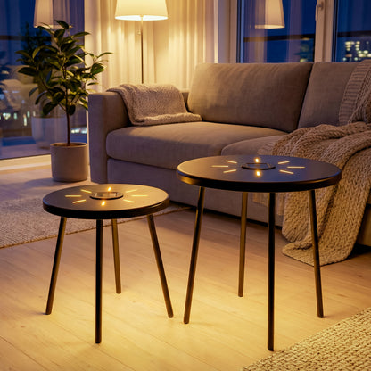 2-Pack Solar Powered Side Table with LED Light, Outdoor/Indoor Nesting Round End Table Set - image 2