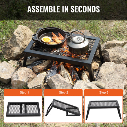 Folding Campfire Grill, Heavy Duty Steel Mesh Grate, 18" Portable Camping Grates Over Fire Pit, Camp Fire Cooking Equipment with Legs Carrying Bag, Grilling Rack for Outdoor Open Flame Cooking - image 2