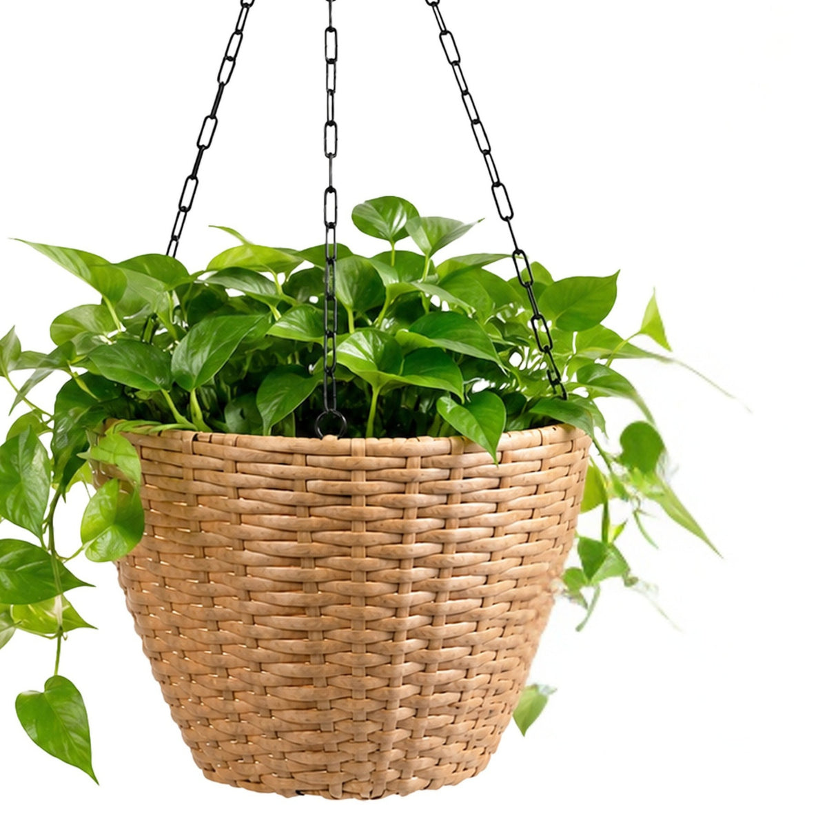 SOLHOME 10.6" Resin Wicker Set of 2 Hanging Planters with Steel Frame – Indoor Outdoor Plant Holders with Steel Hangers and PE Liner