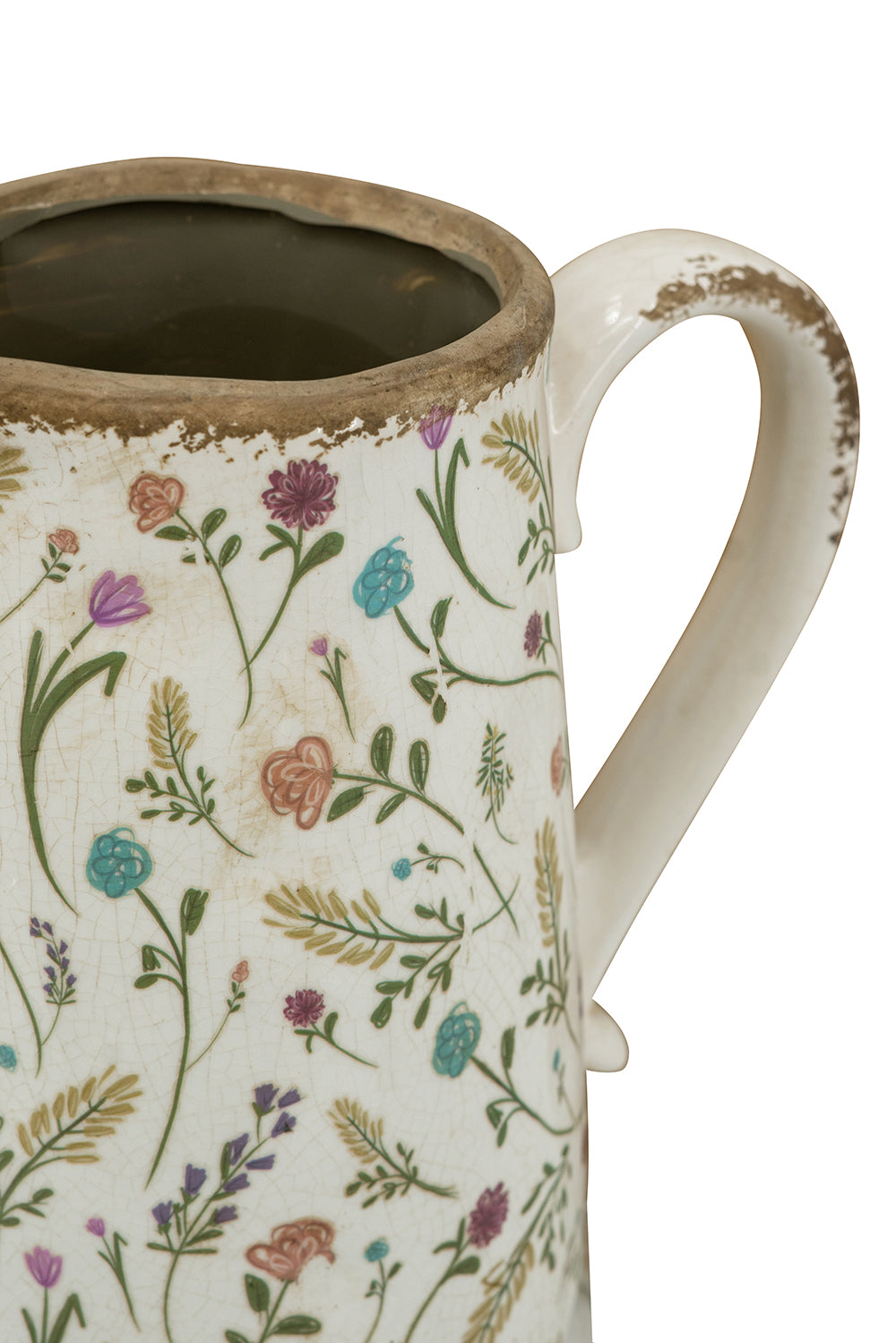 8.1x5.7x9.1" Round Ceramic Pitcher Vase with Multi-Colored Floral Motifs - image 6