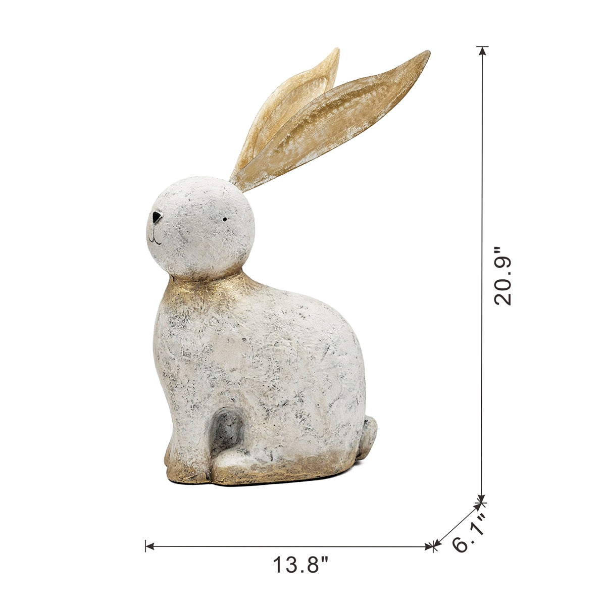 13.8x6.1x20.9" White Magnesium Rabbit Figurine with Gold Iron Ears - image 11