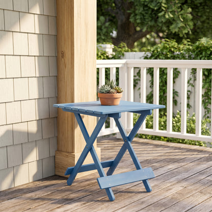 Folding Square Table Patio Outdoor solid wood Table for Backyard, Balcony, Portable Design Space-Saving Blue Color - image 11