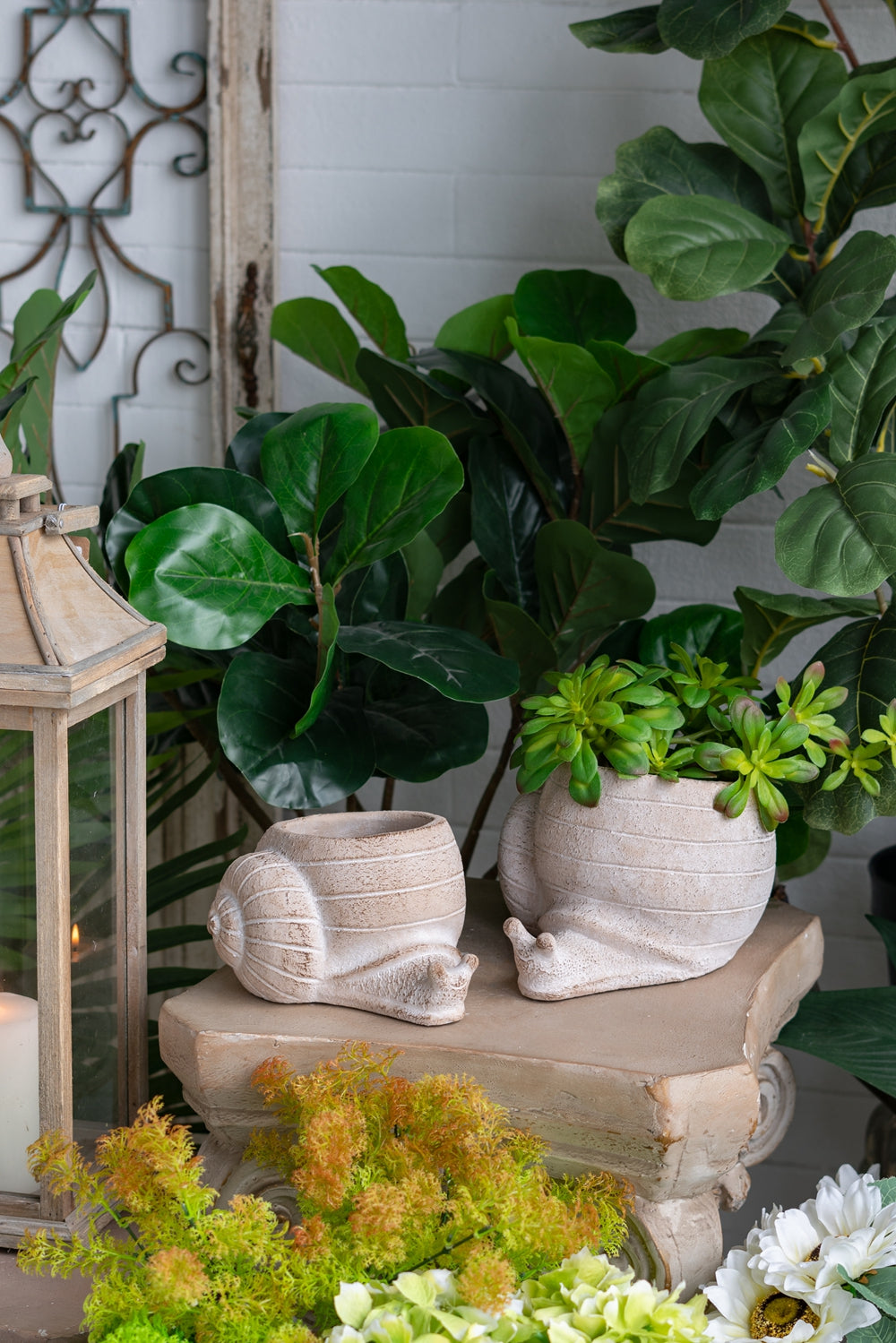 9.5x8.3x6" Decorative Sand and Cement Snail Planter with Textured Beige Finish - image 10
