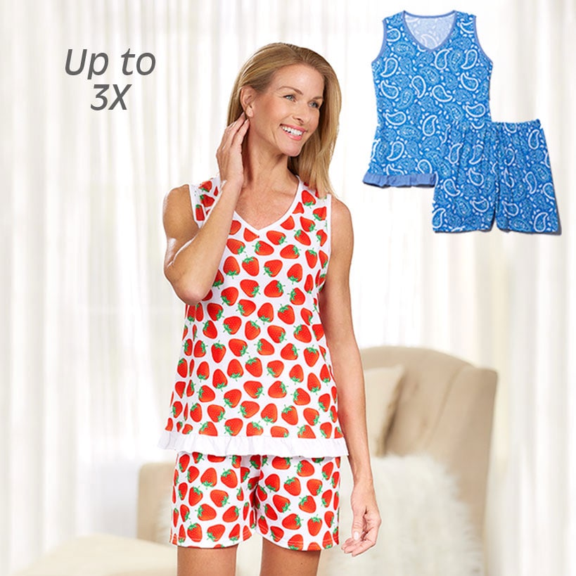 Novelty Print Shorty Pajama Sets
