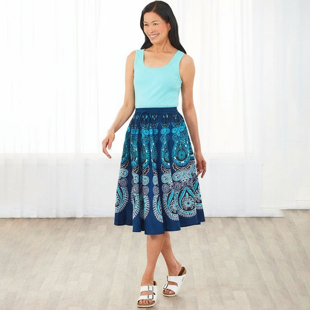 Women's Midi Circle Skirt in Paisley Print