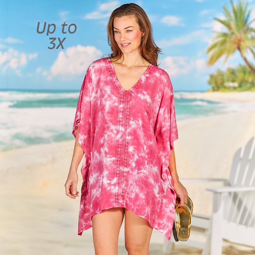 Tie-Dye Lace Trim Cover-Up Caftan