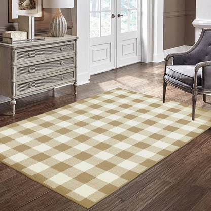 Indoor/Outdoor Beige Buffalo Plaid Rug