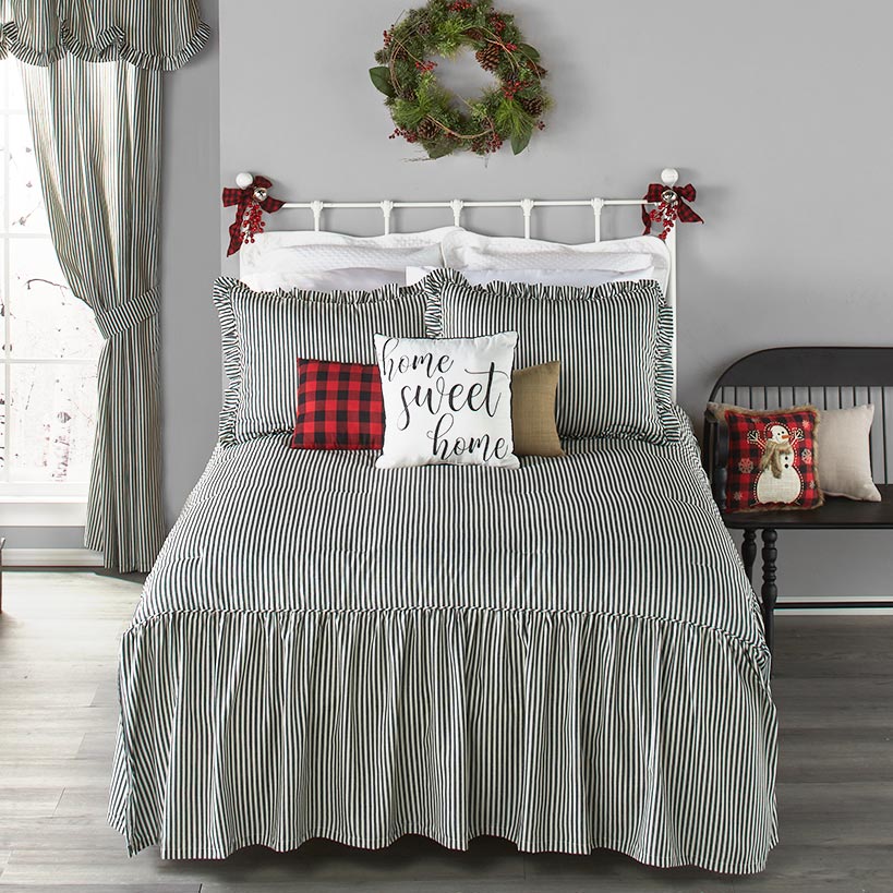 Ticking Stripe Skirted Bedspread