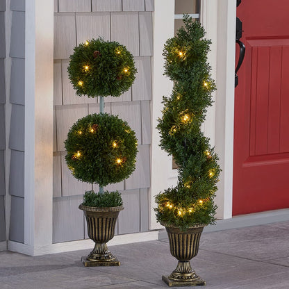 Lighted Pine Topiaries