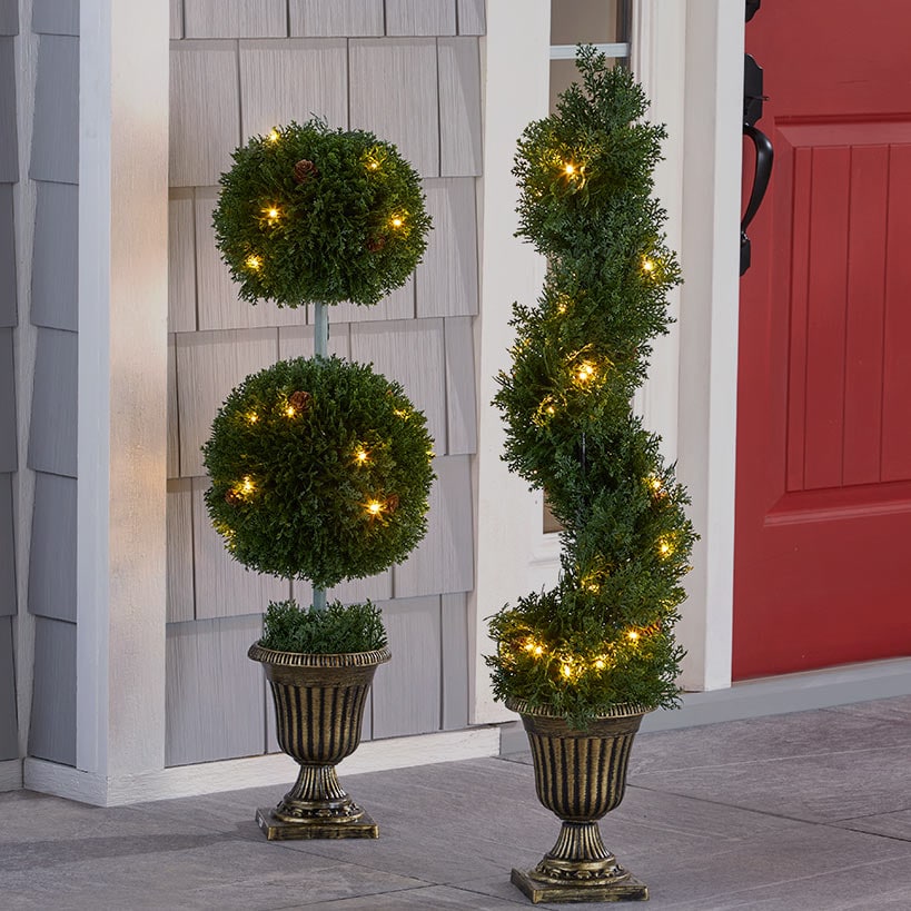 Lighted Pine Topiaries