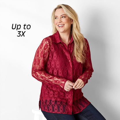 Women's Lace Long Sleeve Button Up Blouse