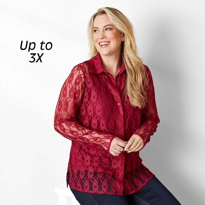 Women's Lace Long Sleeve Button Up Blouse
