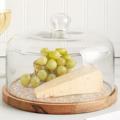 Acacia Wood Cake Stand with Glass Dome