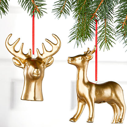 Set of 2 Gold Reindeer Ornaments