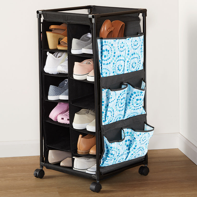 Rolling Shoe Storage Unit with Fabric Cubbies - Springtime