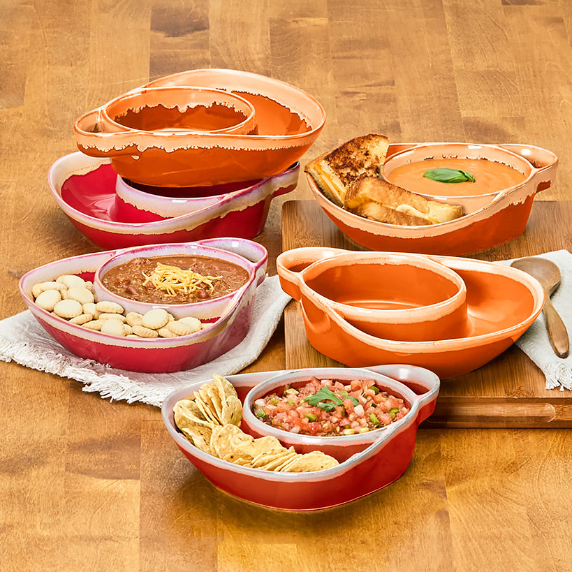 Stoneware Dual Compartment Soup & Side Bowl Set
