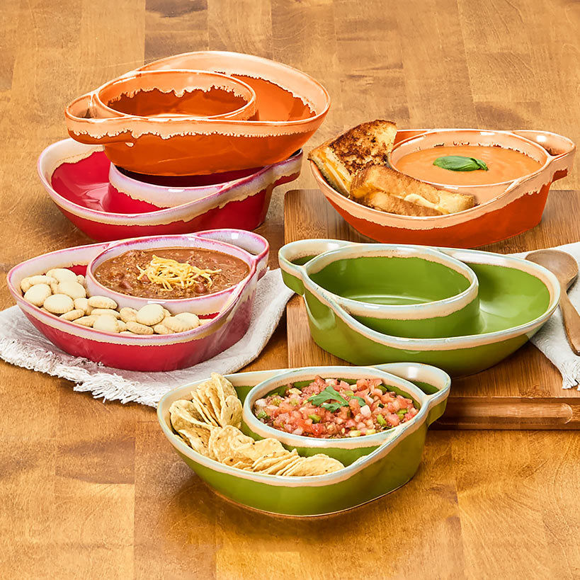 Stoneware Dual Compartment Soup & Side Bowl Set