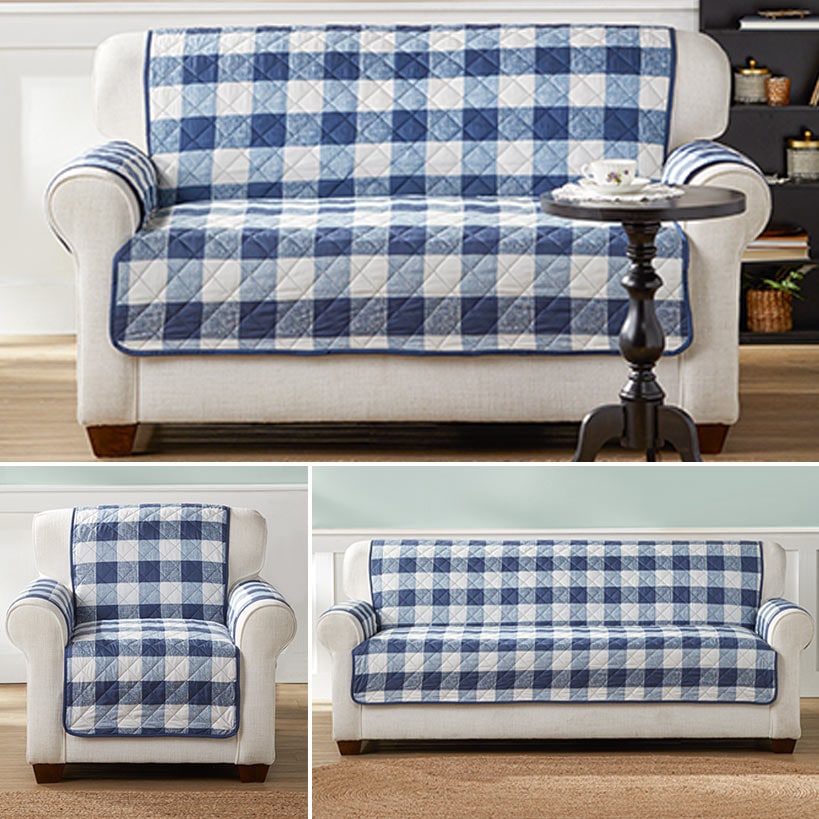 Sargasso Sea Buffalo Plaid Sofa Cover