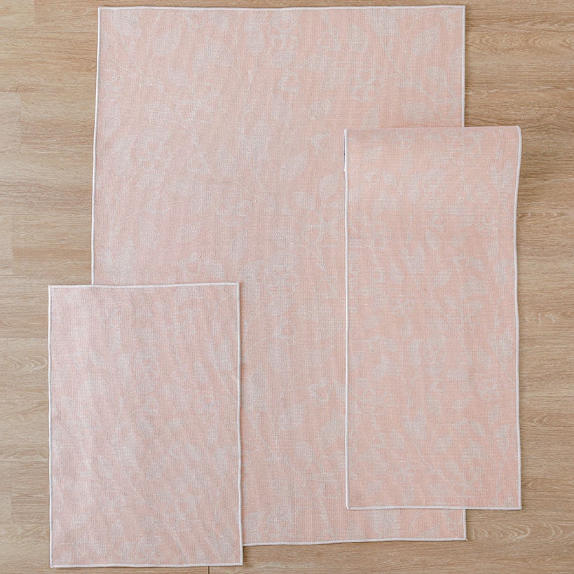 Pink Floral Machine Washable Rugs