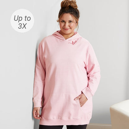 Pink Hooded Long Terry Sweatshirt with "Love"