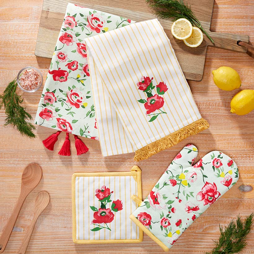 Striped Floral Set of 2 Kitchen Towels