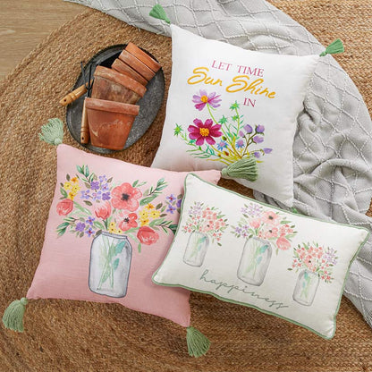Springtime Floral Bouquet Accent Pillow