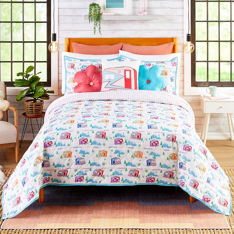 Vintage Camper Reversible Quilt, Sham, or Accent Pillow