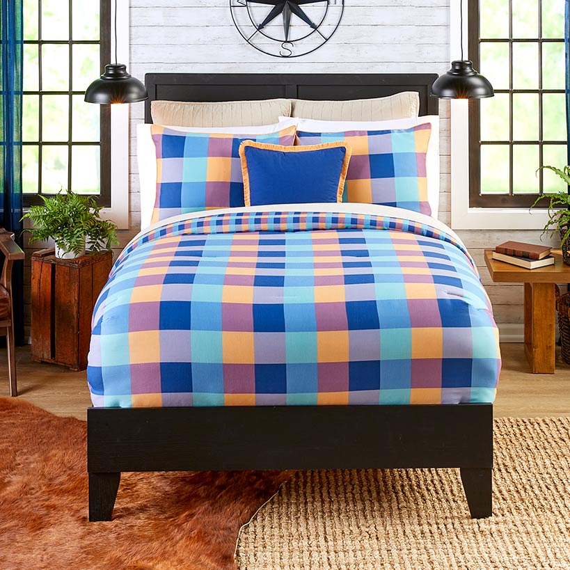 Summer Buffalo Plaid Reversible Comforter Set or Accent Pillow