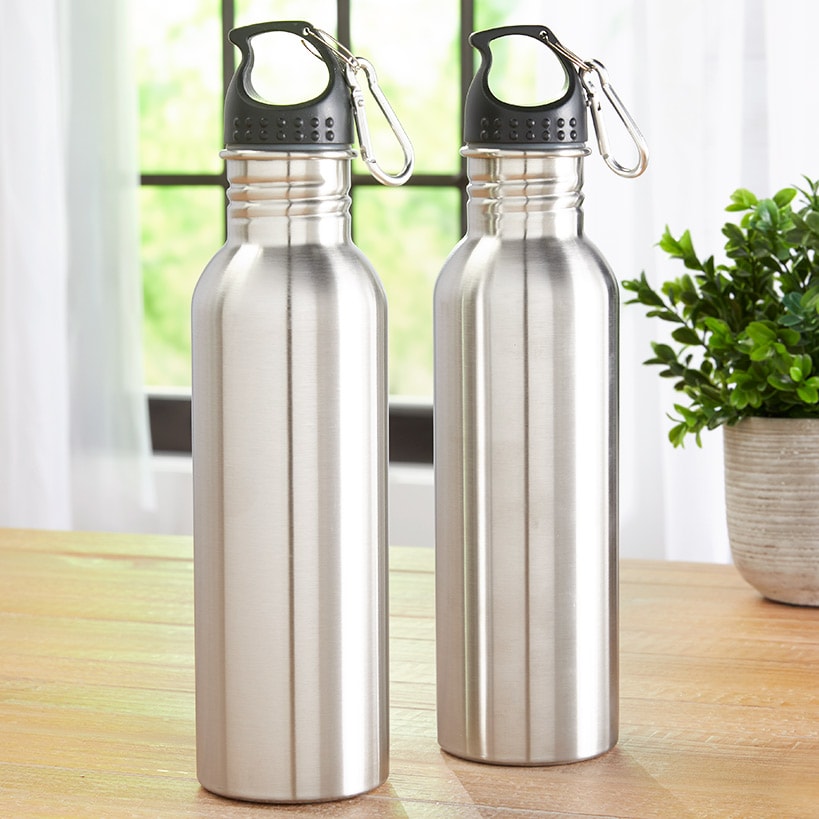 Water Bottle with Carry Handle and Carabiner Clip Set of 2