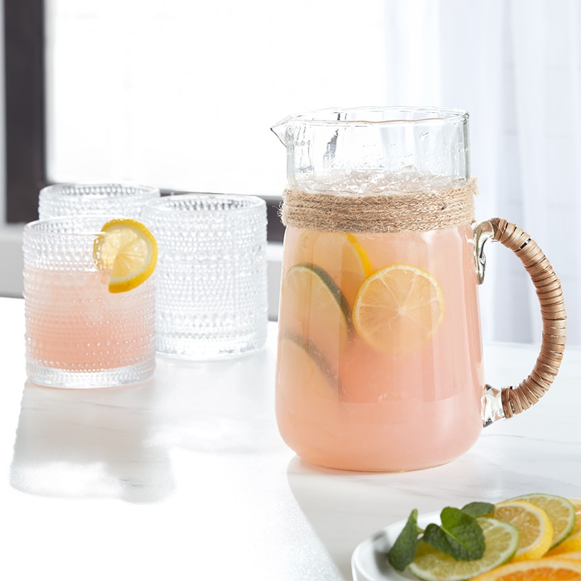 Rattan Wrapped Glass Pitcher